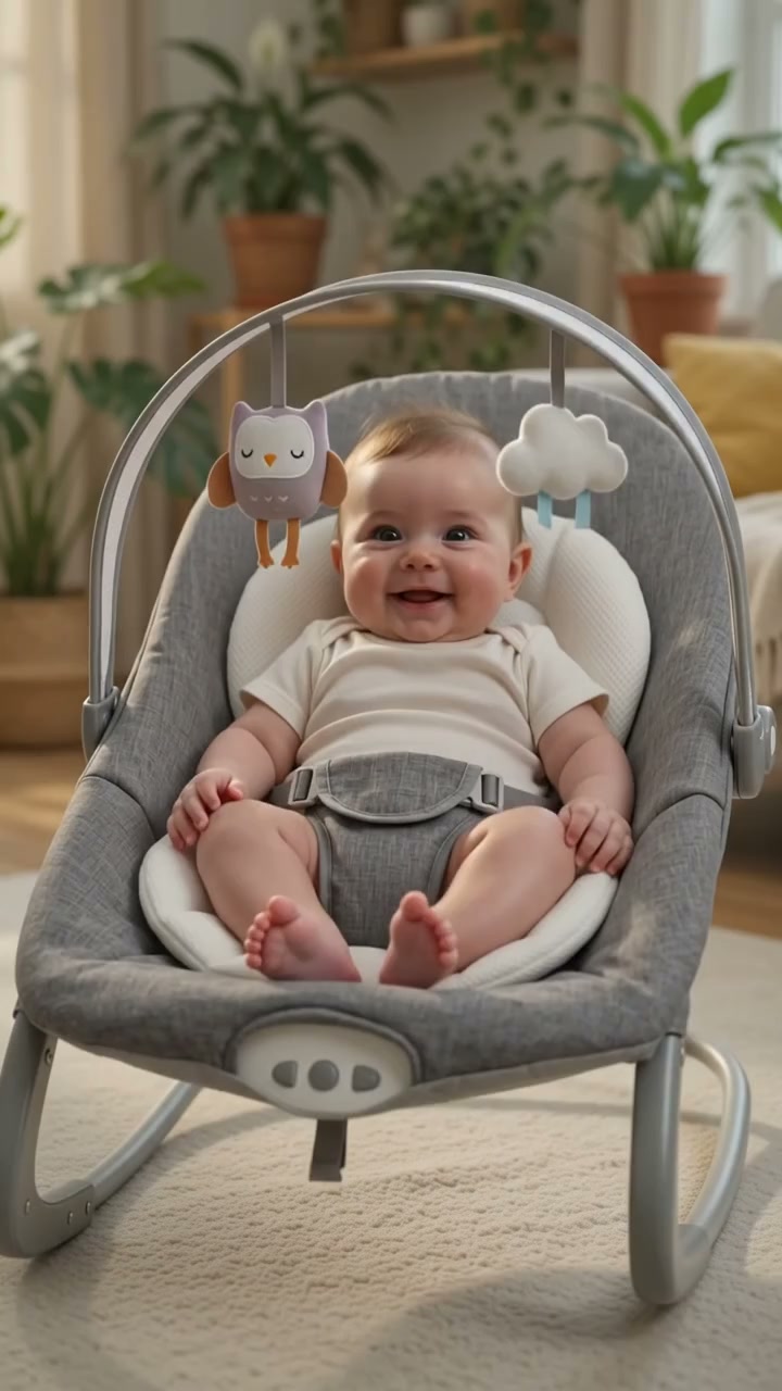 Baby Bouncer, Grey 0m+ Portable with Calming Vibration