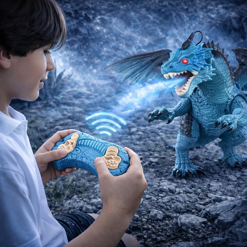 Liberty Imports Dino Planet Remote Control RC Walking Dinosaur Toy with Shaking Head, Light Up Eyes and Sounds (Fire Dragon)