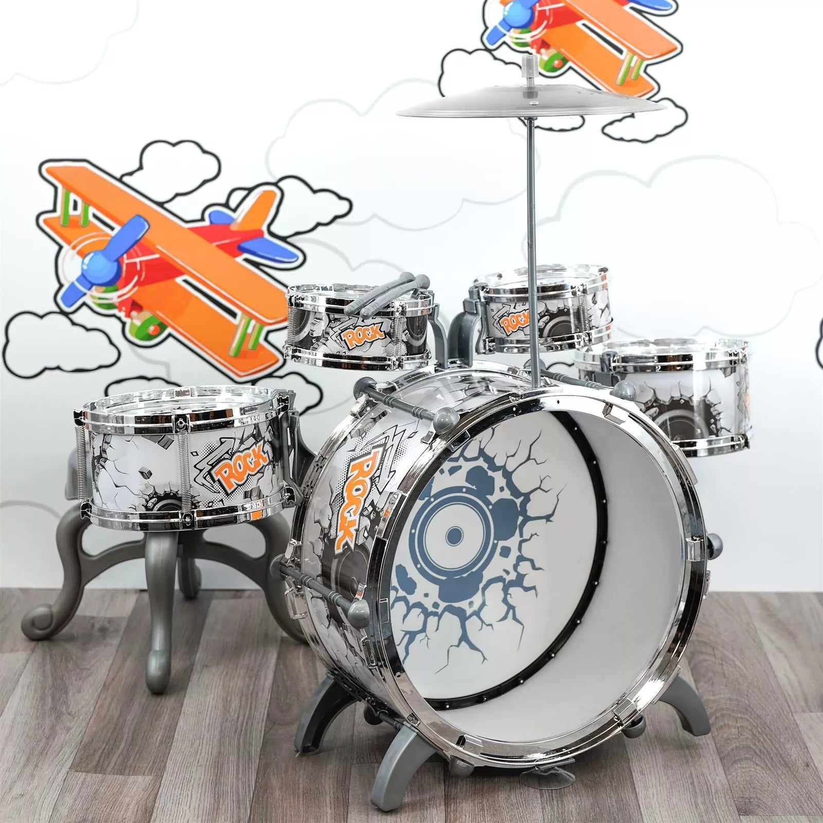 Kids  Drum Kit Play Set Drums Musical Toy Instrument Pedal Stool