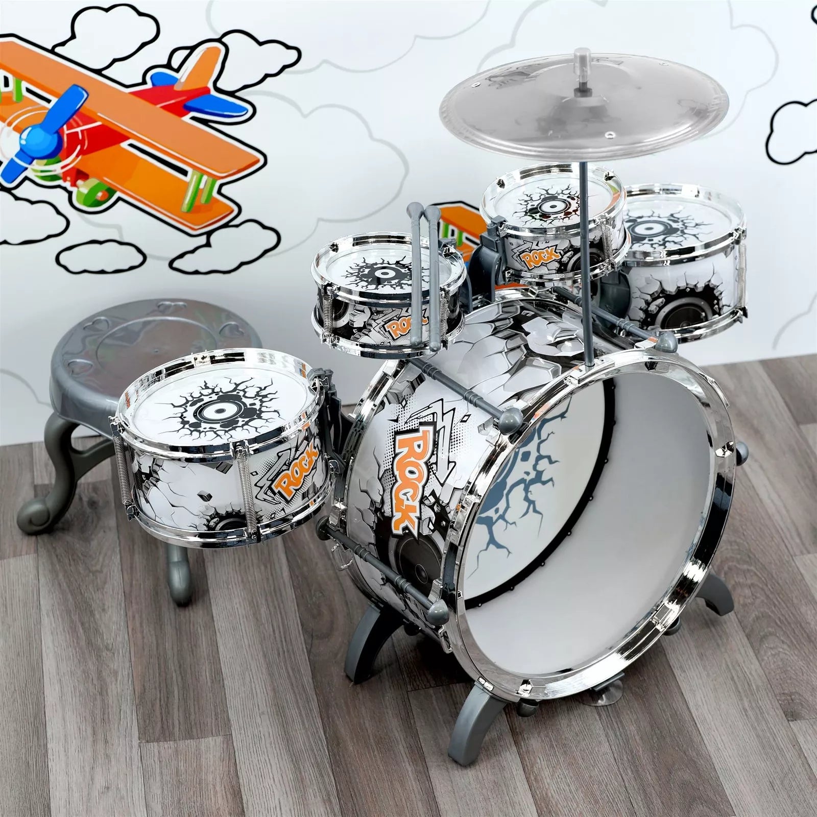Kids  Drum Kit Play Set Drums Musical Toy Instrument Pedal Stool