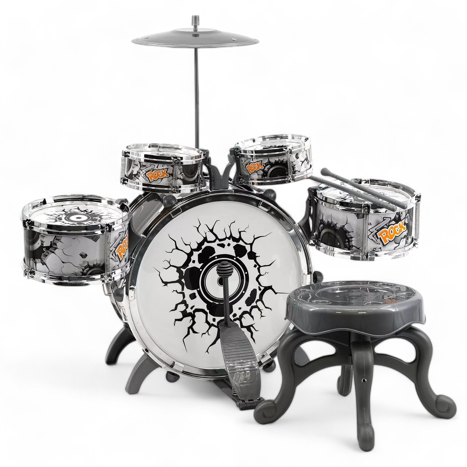 Kids  Drum Kit Play Set Drums Musical Toy Instrument Pedal Stool