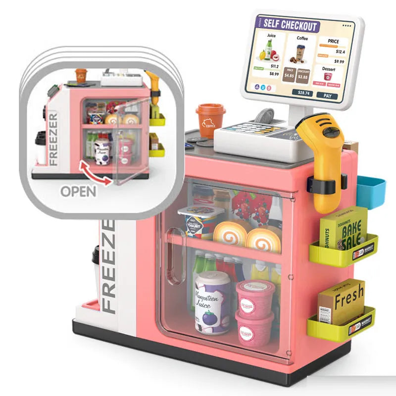 46 Piece Kids Supermarket Counter Set with Cashier, Coffee Machine, Lights & Sounds